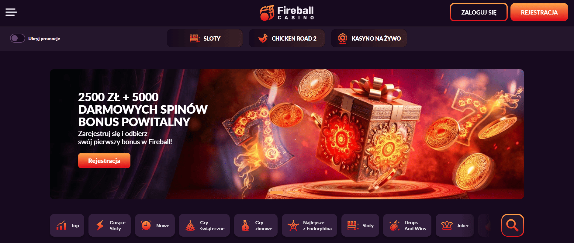 Strona główna Fireball Casino z ofertą bonusową